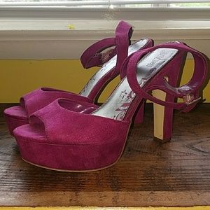 Pink magenta suede BASH high sandals sz 10